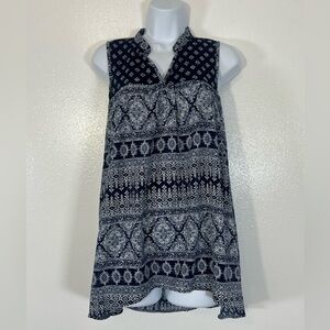 r2d Apparel Navy Blue Boho Print Sleeveless Tank Top Medium Cottagecore Indie